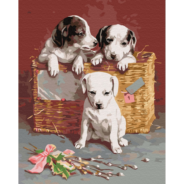 Картина по номерам Тварини, птахи та риби - Цуценятка в кошику