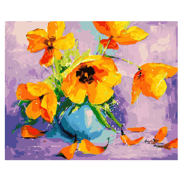 Картина по номерам Квіти - Жовті тюльпани у вазі