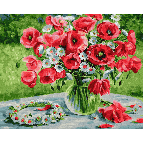 Картина по номерам Квіти - Маки і віночок з ромашок