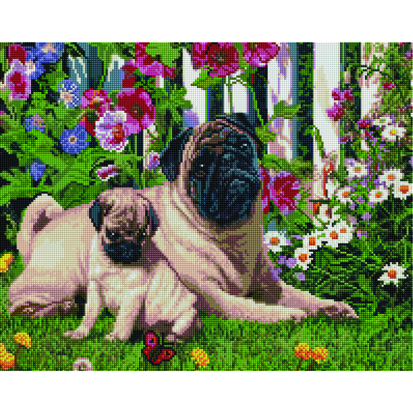 Алмазна мозаїка 40х50 - Папа мопс с сином