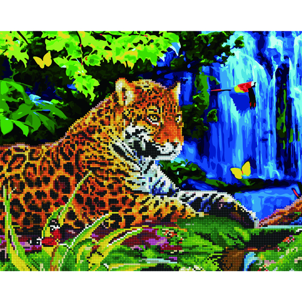 Комбінована алмазна мозаїка - Леопард на страже