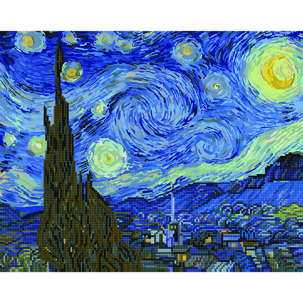 Комбінована алмазна мозаїка - Зоряна ніч. Ван Гог
