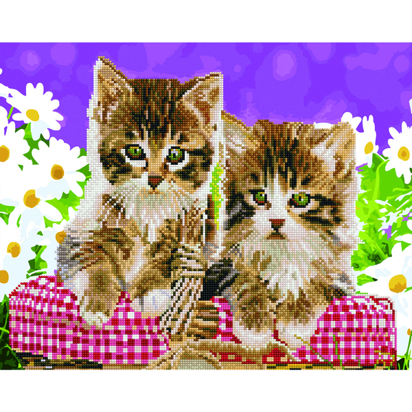 Комбінована алмазна мозаїка - Кошенята в кошику