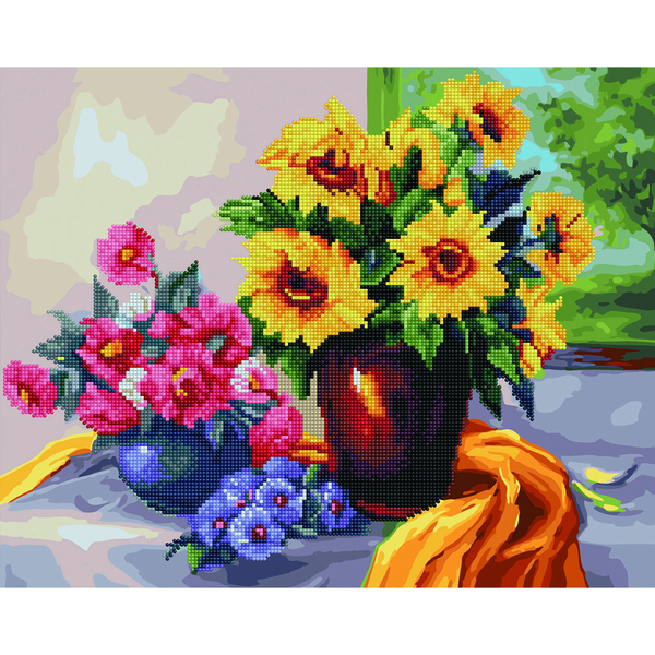 Комбінована алмазна мозаїка - Квітковий натюрморт