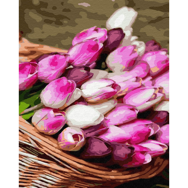 Картина по номерам Квіти - Кошик тюльпанів