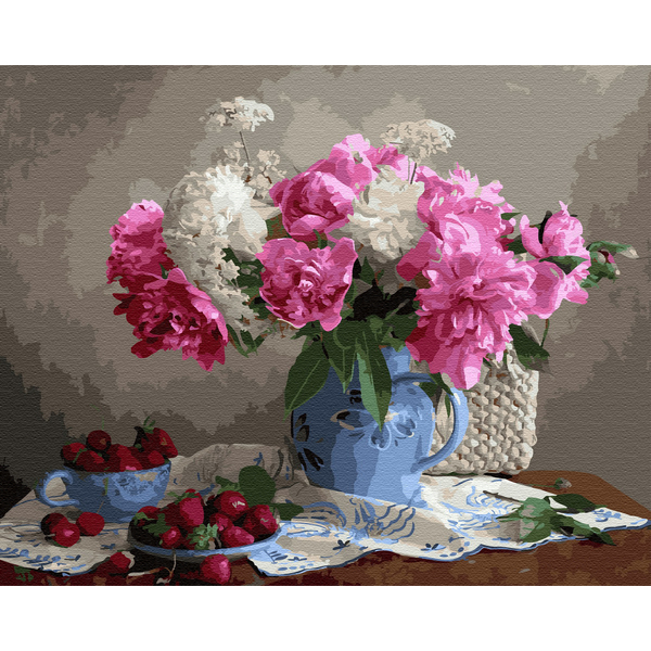 Картина по номерам Квіти - Півонії з ягодами