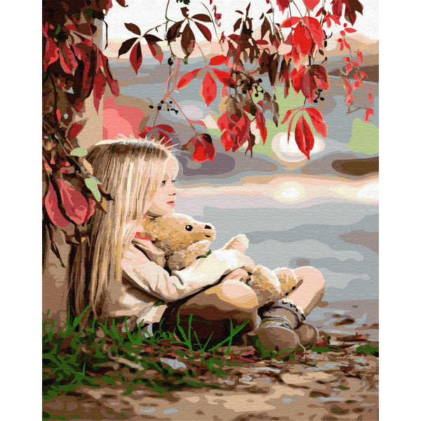 Картина по номерам Діти та ангели - Дівчинка з ведмедиком