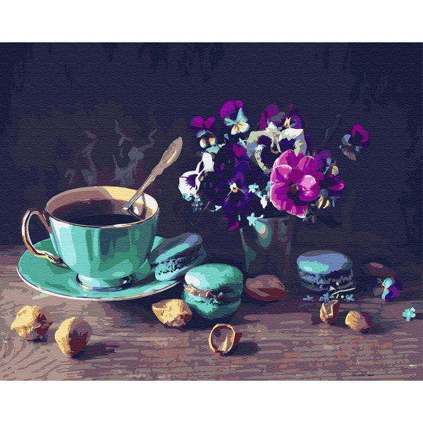 Картина по номерам Натюрморти - Кава з макарунами