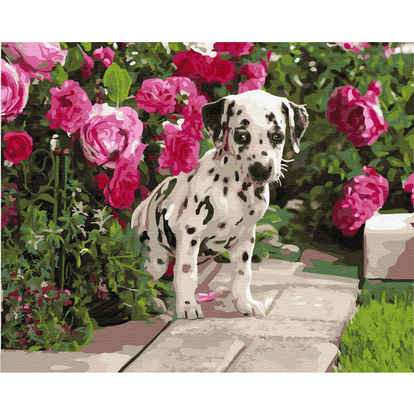 Картина по номерам Тварини, птахи та риби - Лабрадор в розах