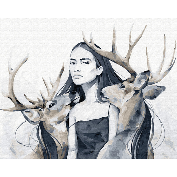 Картина по номерам Авторські колекції - Дівчина з оленями