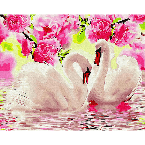 Картина по номерам Тварини, птахи та риби - Лебеді у квітах