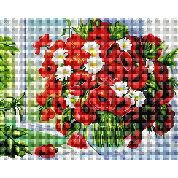Алмазна мозаїка 40х50 - Букет з маків і ромашок