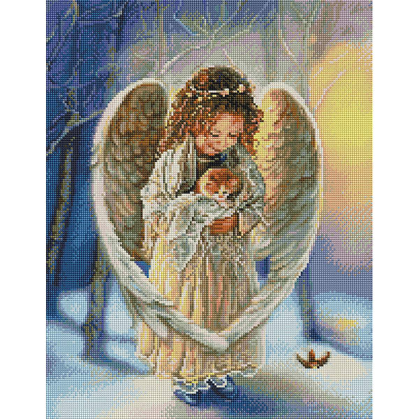 Алмазна мозаїка 40х50 - Янголятко та  кошеня