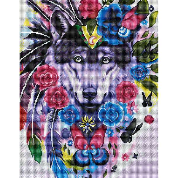 Алмазна мозаїка 40х50 - Вовк у квітах