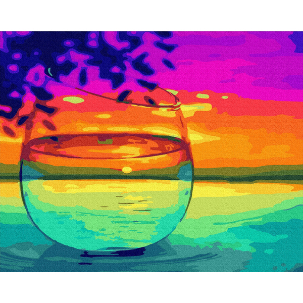 Картина по номерам Квіти - Захід сонця в бокалі