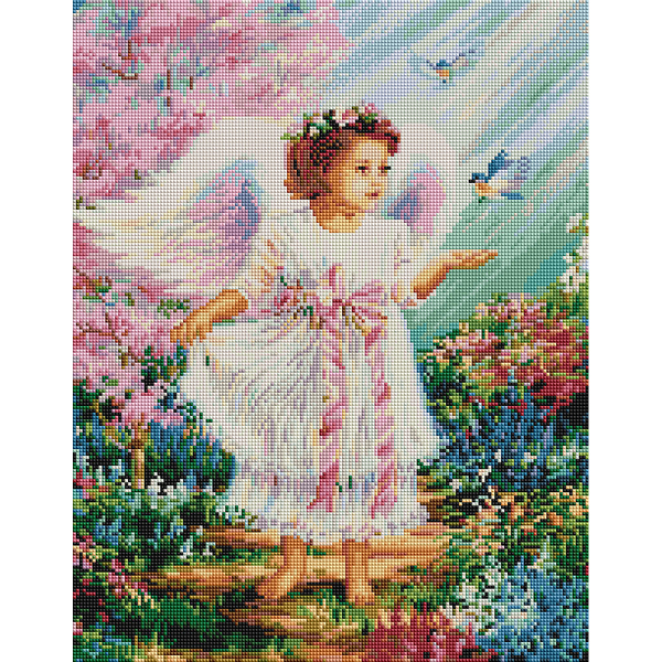 Алмазна мозаїка 40х50 - Ангелик з синичками