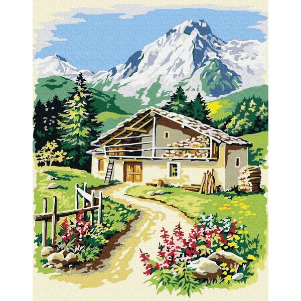 Картина по номерам Природа - Будиночок у підніжжя гір