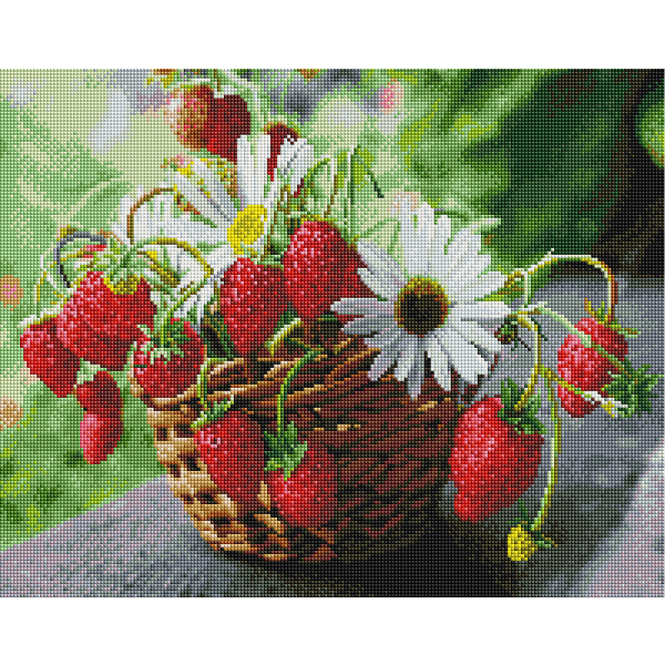 Алмазна мозаїка 40х50 - Кошик ромашок з полуницею