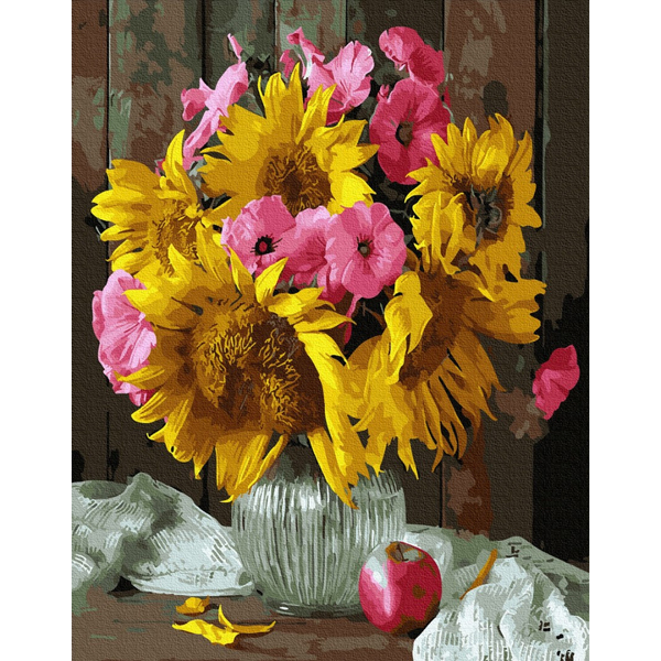 Картина по номерам Квіти - Букет соняхів і петуній