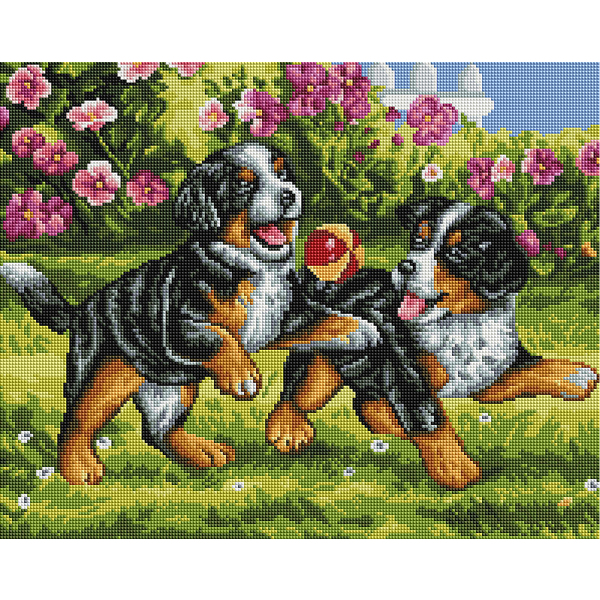 Алмазна мозаїка 40х50 - Цуценята з м'ячиком