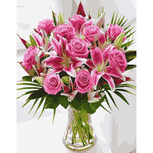 Картина по номерам Квіти - Букет рожевих лілій