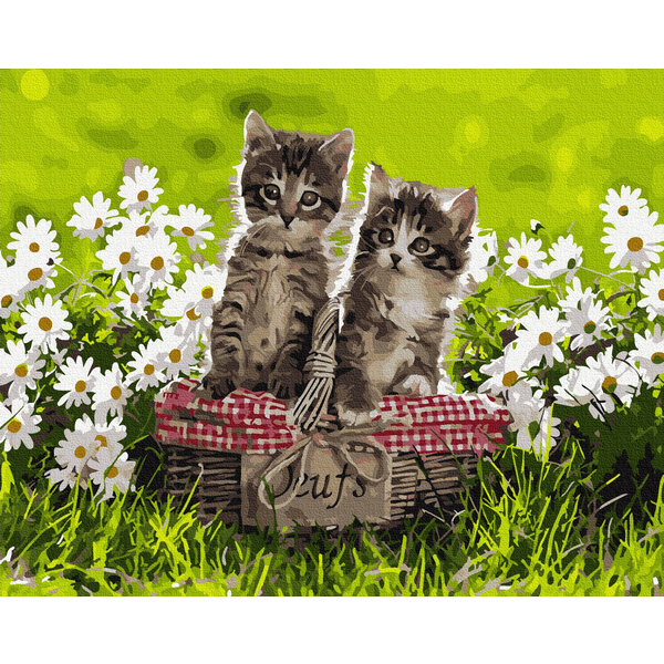 Картина по номерам Тварини, птахи та риби - Кошенята в корзині