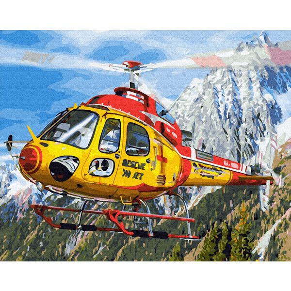 Картина по номерам Кораблі, автомобілі та літаки - Вертоліт в Альпах