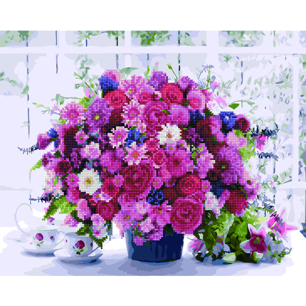 Комбінована алмазна мозаїка - Яскравий букет