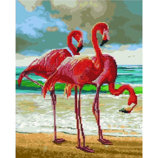 Комбінована алмазна мозаїка - Фламінго на морському узбережжі