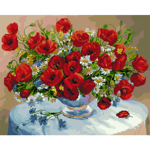 Комбінована алмазна мозаїка - Ромашки та маки