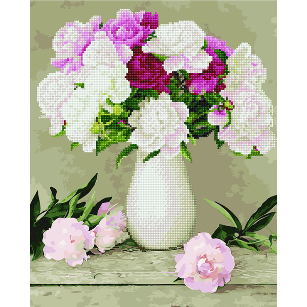 Комбінована алмазна мозаїка - Ніжні піони