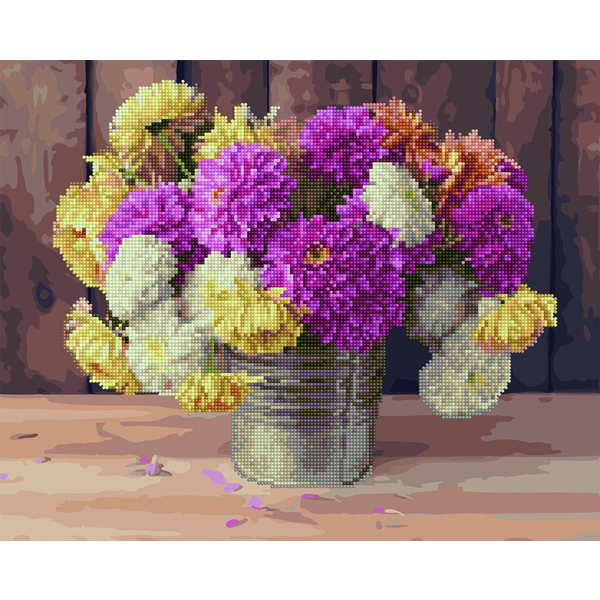Комбінована алмазна мозаїка - Букет георгін