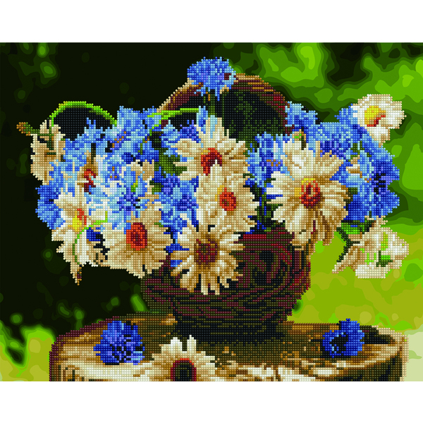 Комбінована алмазна мозаїка - Польові квіти в корзинці