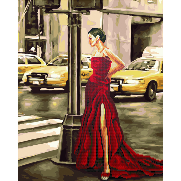 Комбінована алмазна мозаїка - Дівчина і жовте таксі