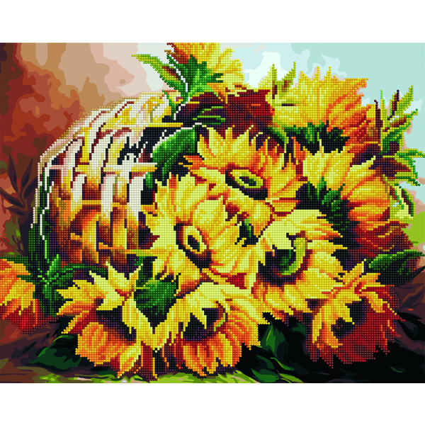 Комбінована алмазна мозаїка - Соняхи в корзині