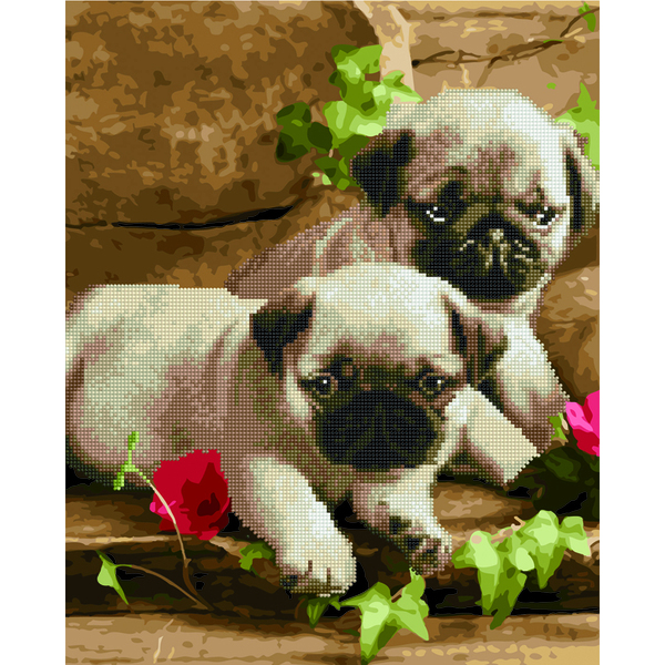 Комбінована алмазна мозаїка - Маленькі мопси