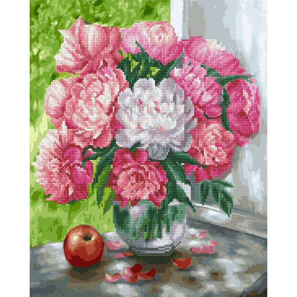 Комбінована алмазна мозаїка - Ароматні піони