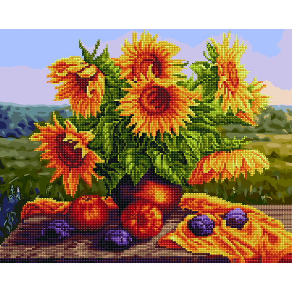 Комбінована алмазна мозаїка - Натюрморт з соняшниками