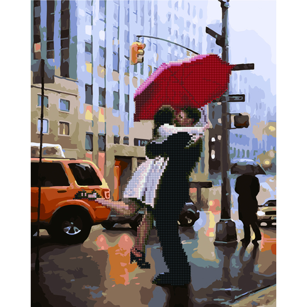 Комбінована алмазна мозаїка - Поцілунок під дощем