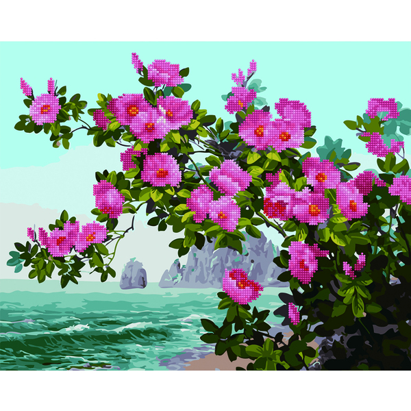 Комбінована алмазна мозаїка - Трояндовий кущ на узбережжі