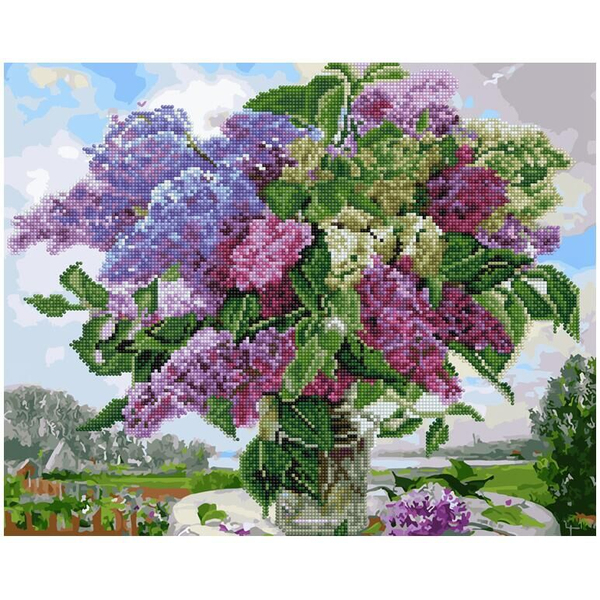 Комбінована алмазна мозаїка - Бузковий букет