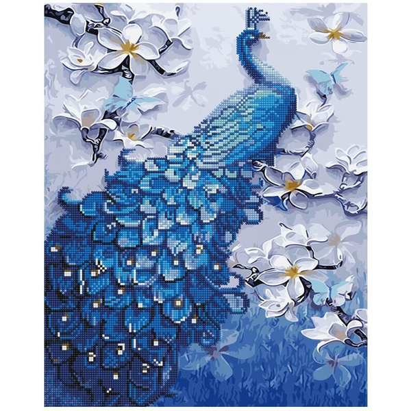 Комбінована алмазна мозаїка - Павич на гілках магнолії