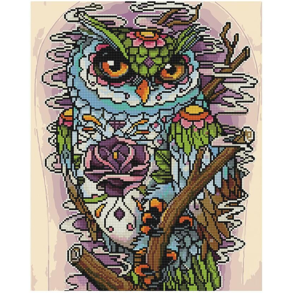 Комбінована алмазна мозаїка - Кольорова сова