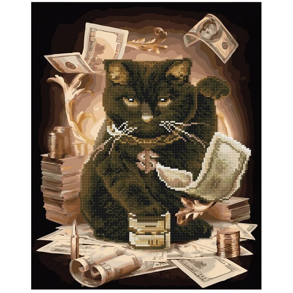 Комбінована алмазна мозаїка - Грошовий кіт
