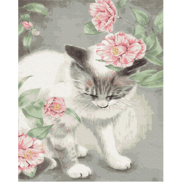 Картина по номерам Тварини, птахи та риби - Киця в квітах