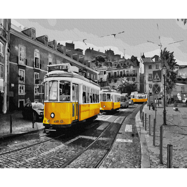 Картина по номерам Города - Жовтий трамвай на старовинних вулицях