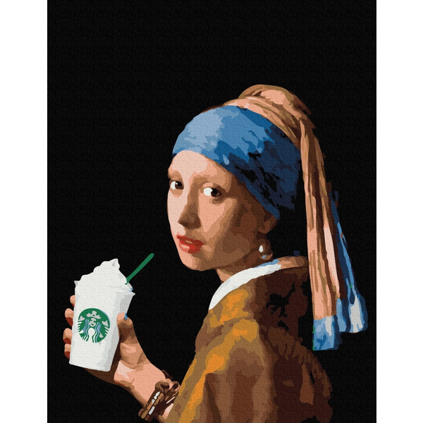 Картина по номерам Преміум картини - Дівчина з подвійним латте