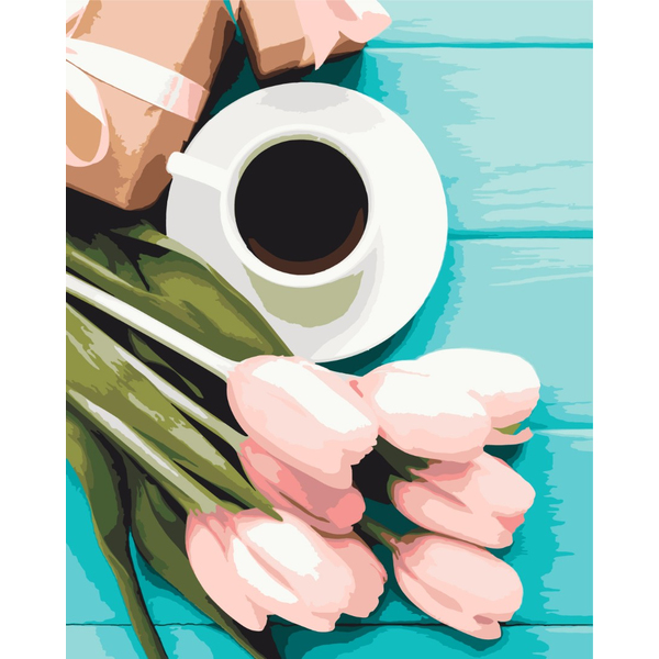 Картина по номерам Квіти - Тюльпани до кави