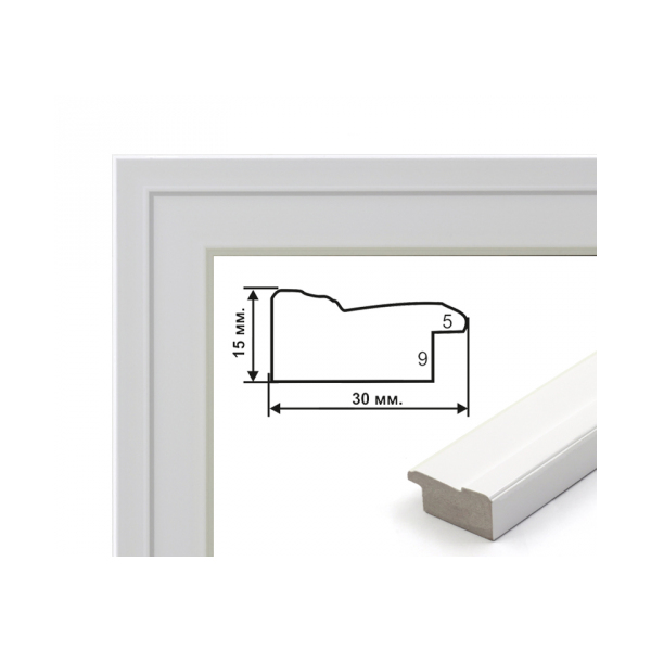 Багетні рами - Багетна рамка (біла рельєфна 3 см) 40х50