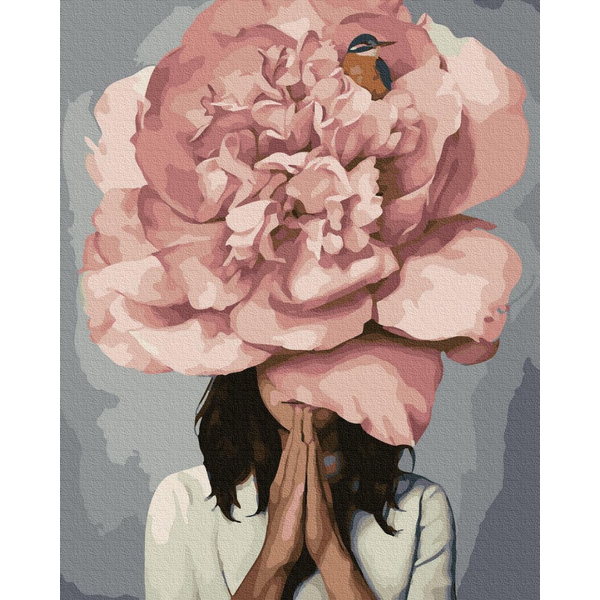 Картина по номерам Преміум картини - Дівчина рожевий піон